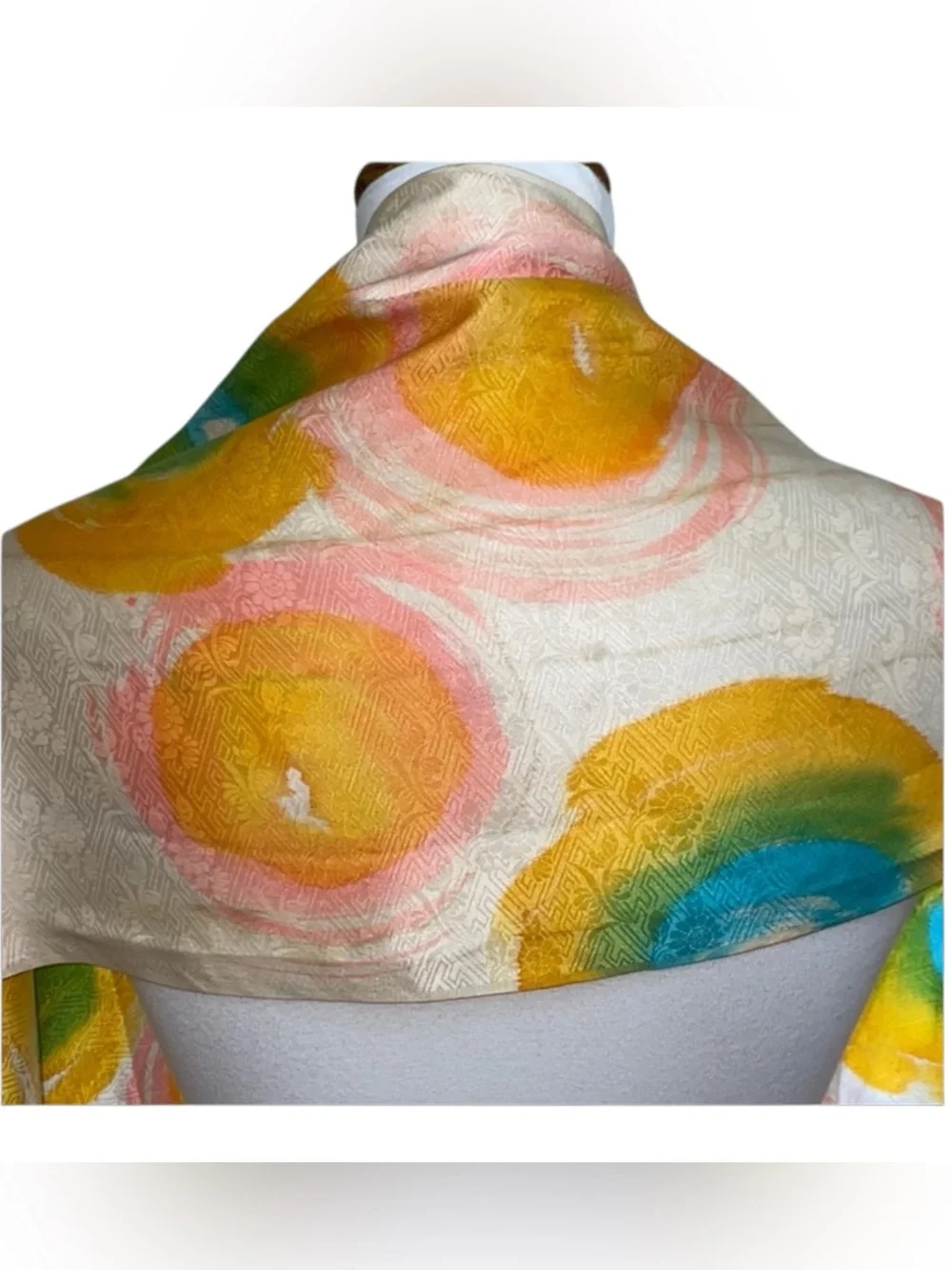 Vintage 100% Silk Scarf Japan Abstract Mod Jacquard Oblong Colorful